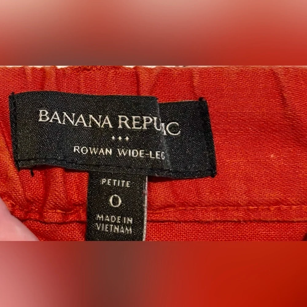 Banana Republic Women’s Size 0‎ Red Linen Blend Rowan Wide-Leg Pants